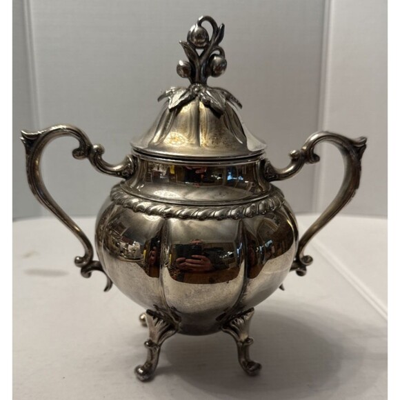 Vintage Sheridan Art Deco Silver on Copper Sugar and Creamer 3 Piece Set Footed - Picture 9 of 12